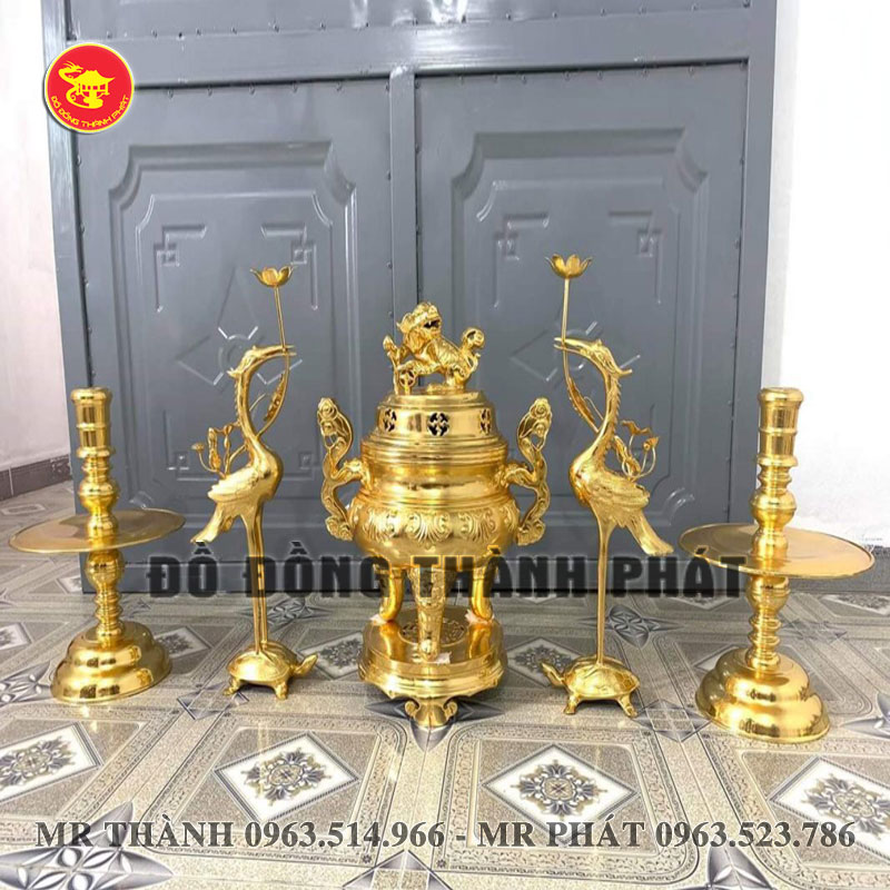 bộ ngũ sự bằng đồng mạ vàng 24 k cao 53 cm