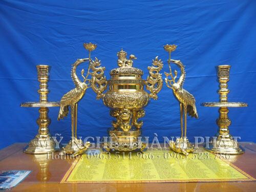 Bộ đồ thờ cúng bằng đồng mạ vàng 24k cao 30 cm