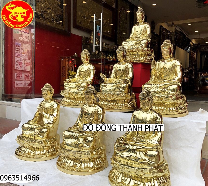 Bộ Tượng Đồng Dược Sư Lưu Ly Mạ Vàng 24k gồm có 7 pho tượng