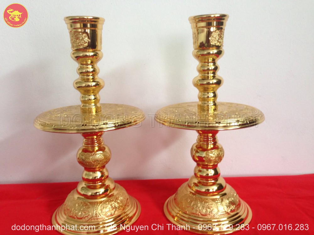 Chân nến đồng mạ vàng 24k cao 40 cm