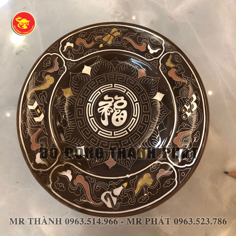 Đĩa đựng hoa quả bằng đồng ngũ sắc đường kính 30 cm