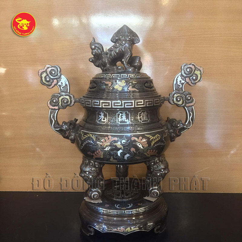 Đỉnh đồng khảm tam khí cao 45 cm