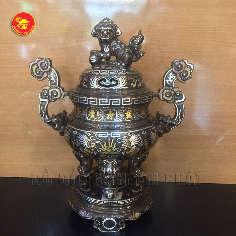 Đỉnh đồng khảm tam khí cao 45 cm