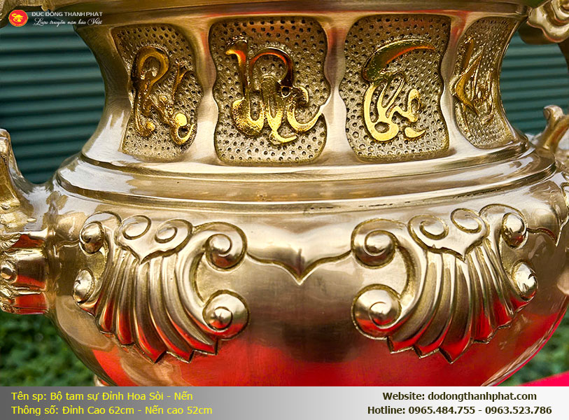 Ý nghĩa tâm linh của bộ tam sự nến hoa sòi gồm đỉnh đồng và đôi chân nến