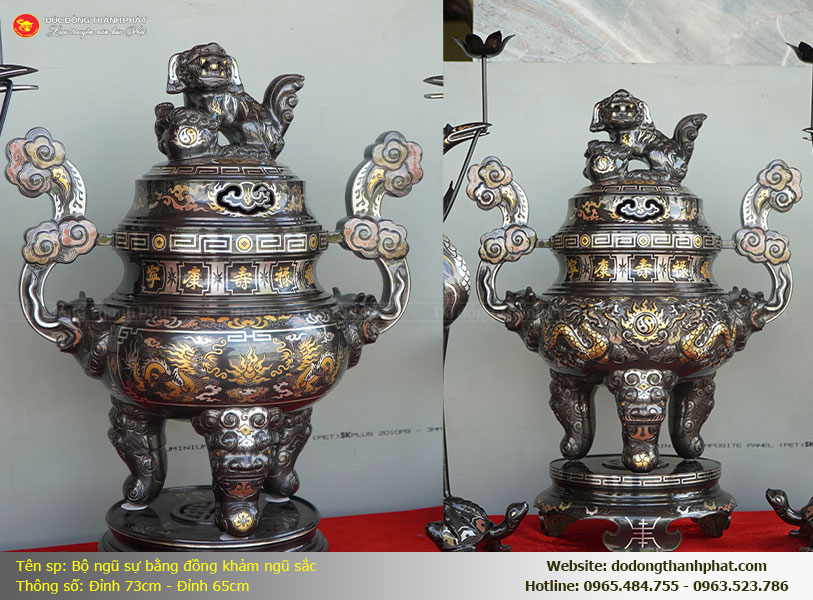 Các kích thước bộ tam sự khảm ngũ sắc Đỉnh Rồng và đôi Hạc chuẩn phong thủy