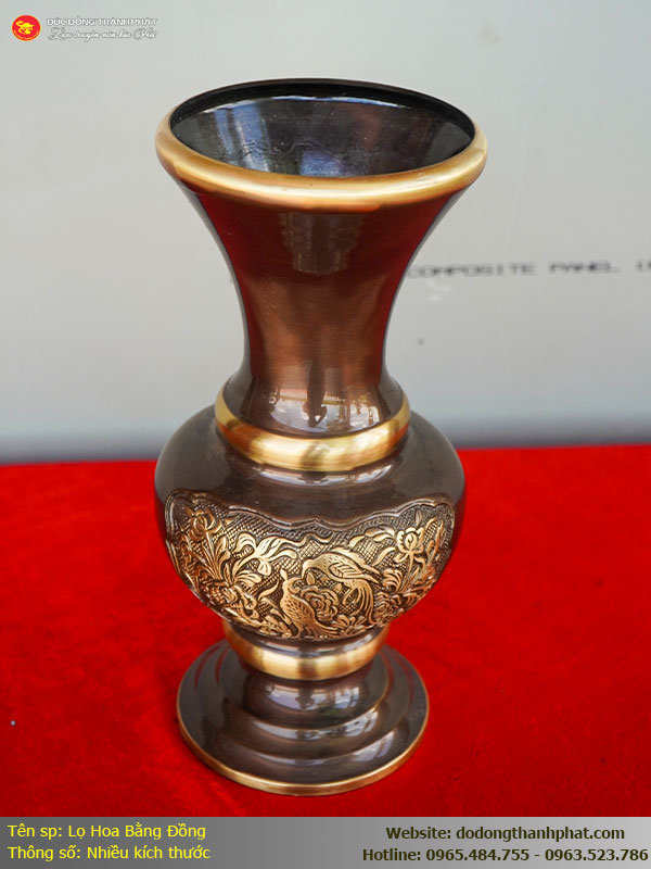 Lọ hoa lục bình bằng đồng 2 công nghệ nhiều kích thước chuẩn phong thủy tại Đồ Đồng Thành Phát