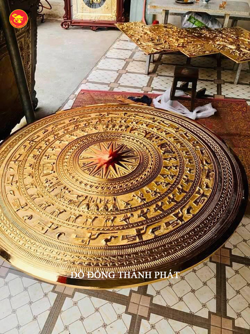 Mặt trống khung gụ ngũ phúc mạ vàng 24 k