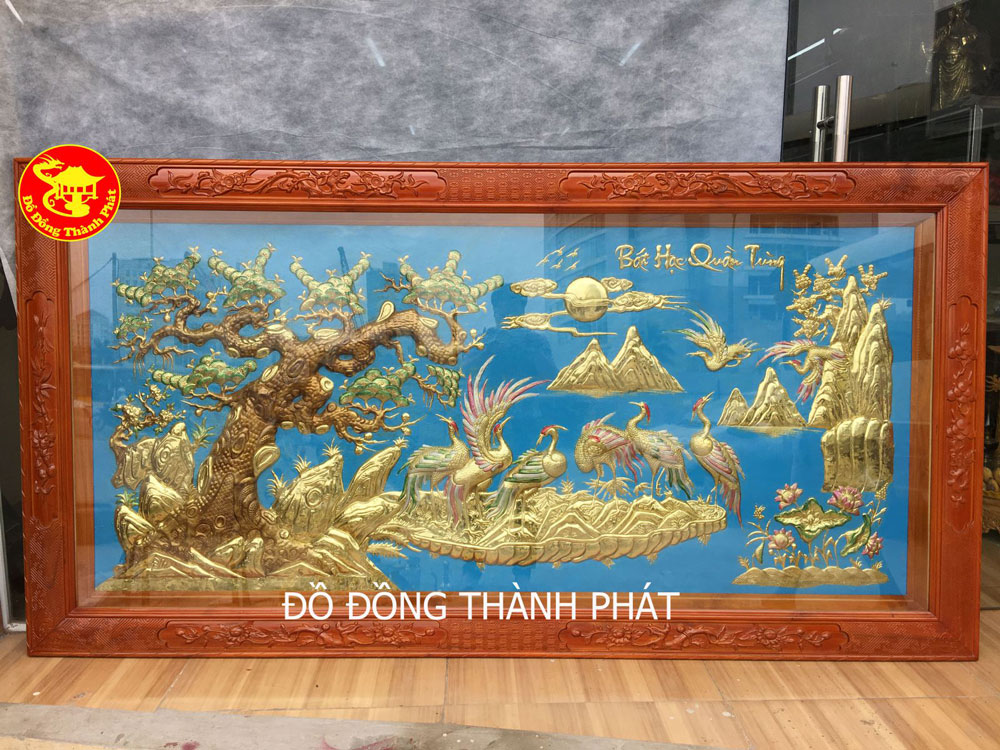 Tranh đồng phong thuỷ tùng hạc diên niên dài 1,5m, cao 80cm