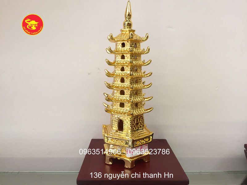 tháp văn xương bằng đồng mạ vàng cao 23cm