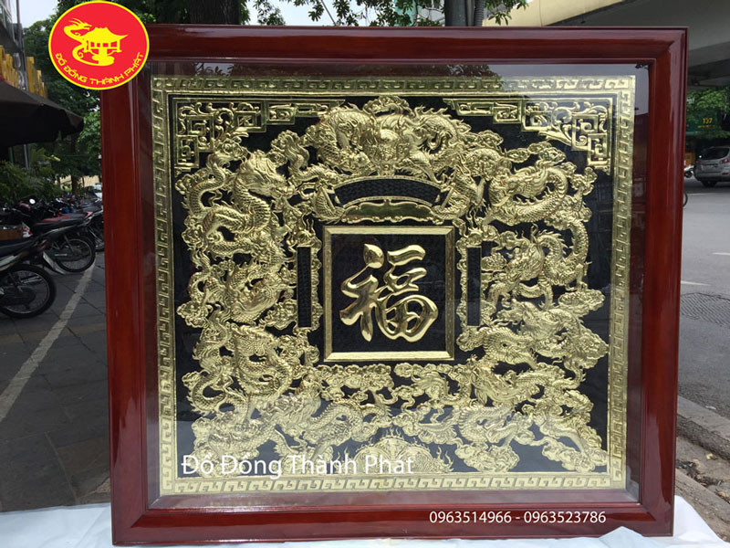 Tranh đồng Cửu Long Tranh Phúc bằng đồng vàng
