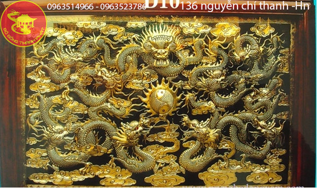 Tranh cửu long tranh châu bằng đồng vàng