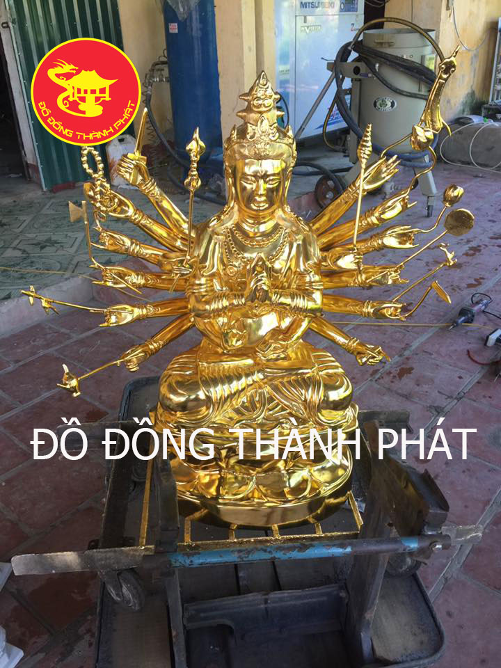Tượng Đồng Bồ Tát Chuẩn Đề mạ vàng 24k cao 81cm