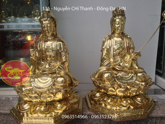 Bộ tượng phật bằng đồng tam thánh phật Đại thế Chí và Quán Thế Âm Bồ Tát