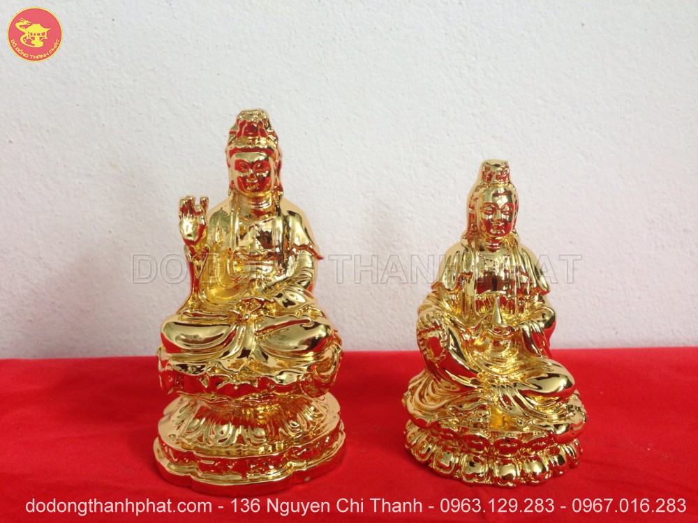 Tượng phật bằng đồng Quán Thế Âm Bồ Tát mạ vàng 24k