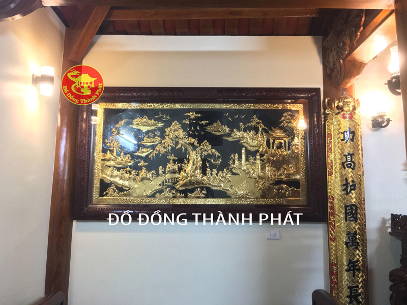 tranh vinh quy bái tổ bằng đồng mạ vàng