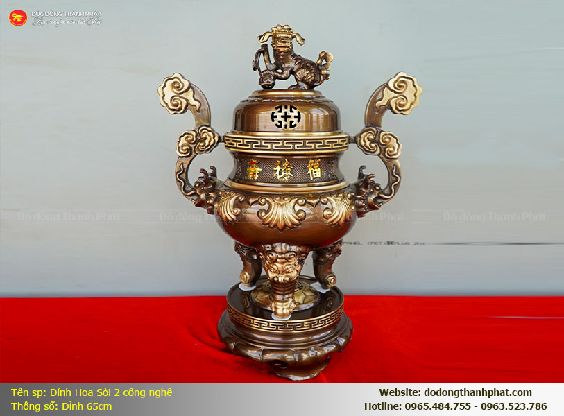Đỉnh đồng hoa sòi 2 công nghệ đúc thủ công