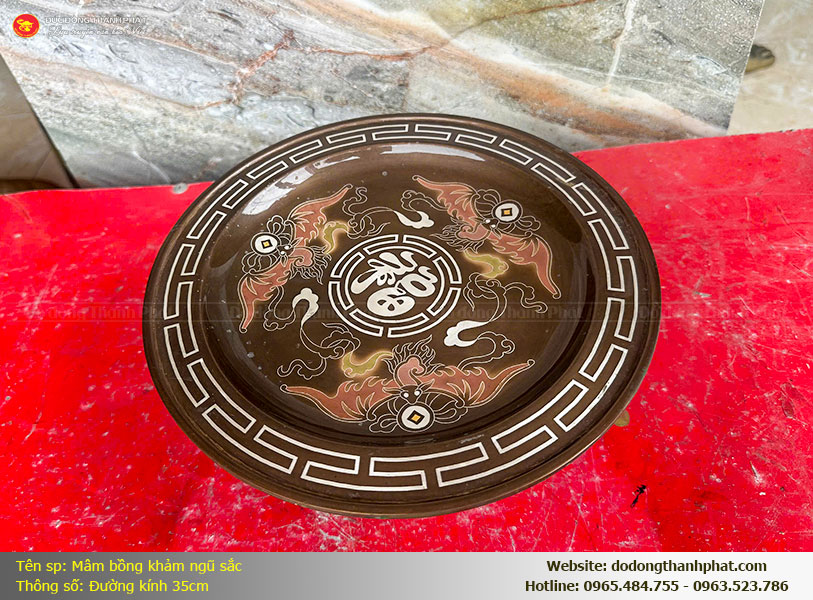 Ý nghĩa phong thủy mâm bồng khảm ngũ sắc dơi ngậm tiền vàng chiêu tài lộc