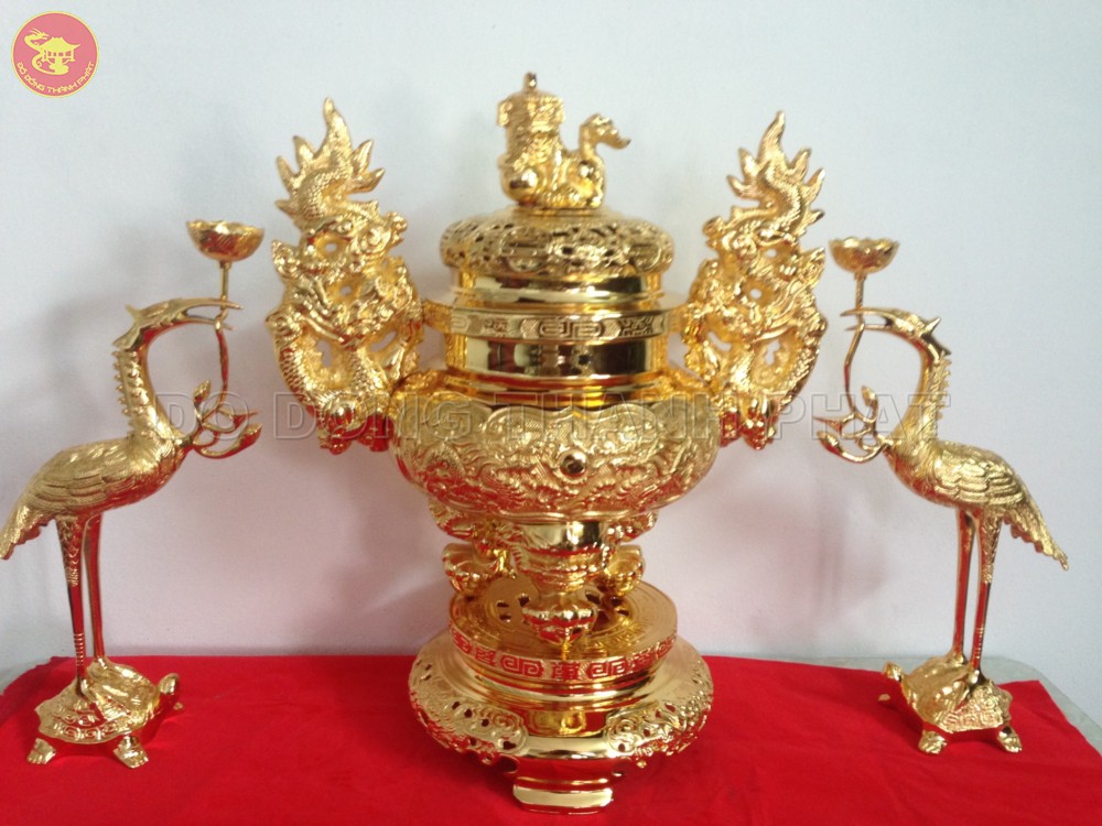 Bộ ngũ sự bằng đồng mạ vàng 24k cao 56 cm