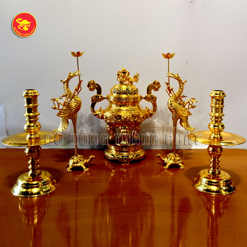 Bộ đồ thờ cúng bằng đồng mạ vàng 24k cao 60 cm