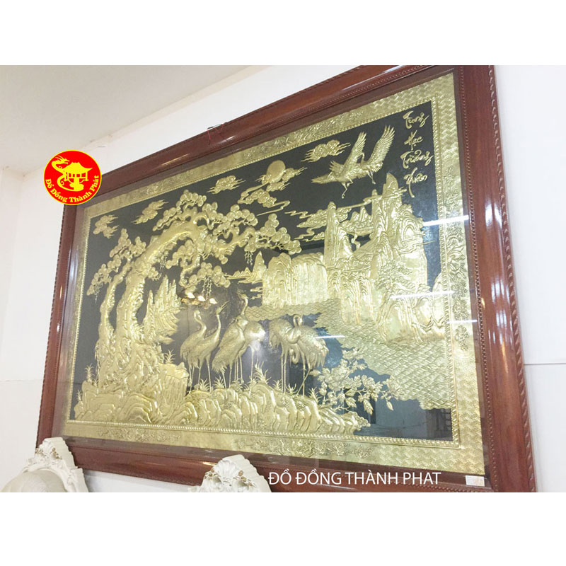Tranh Đồng Cửu Hạc Trường Tồn Mạ Vàng 24k| Địa Chỉ Bán Tranh Đồng Đẹp