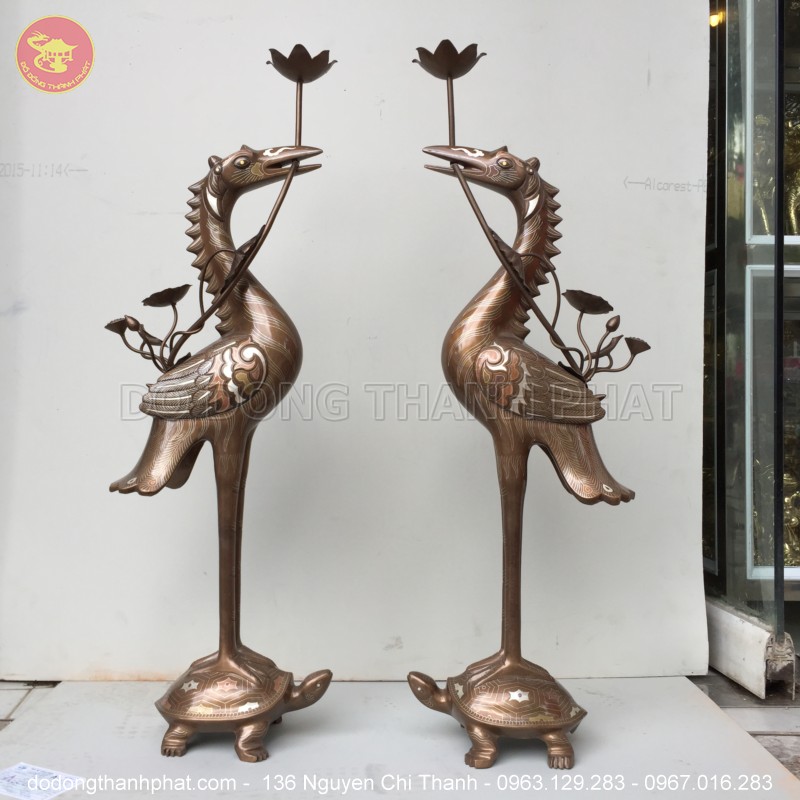 Bộ đồ thờ cúng bằng đồng tam sự đỉnh nến khảm ngũ sắc 1 chữ vàng 70cm