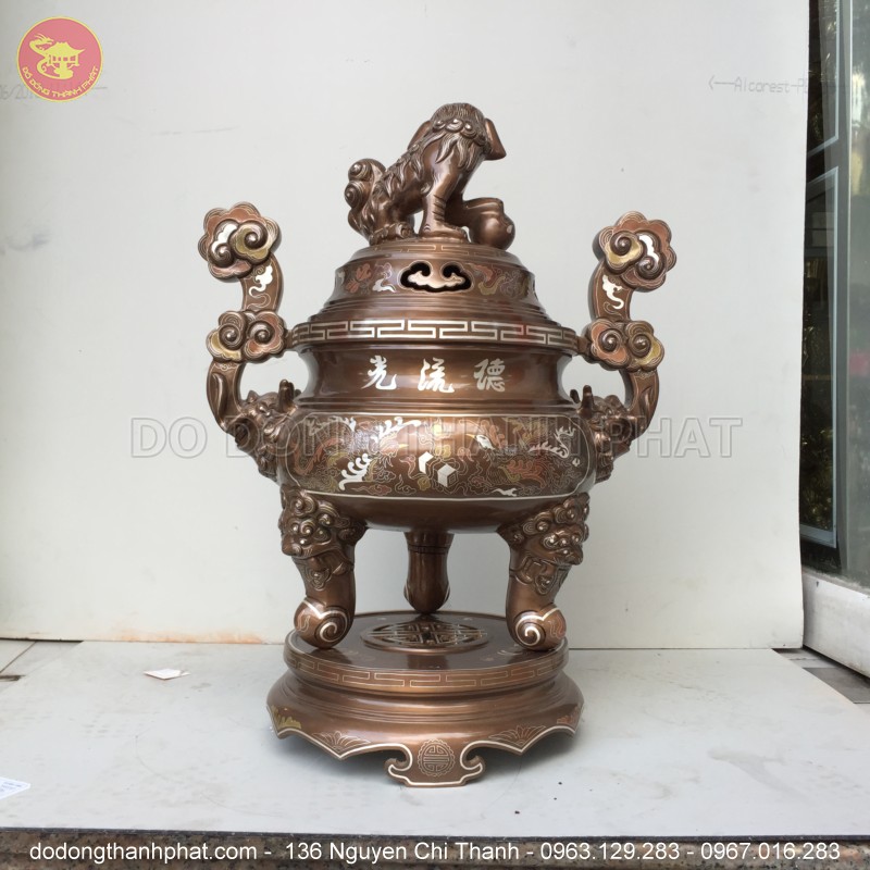 Bộ tam sự đỉnh hạc khảm ngũ sắc 5 chữ vàng 55 cm
