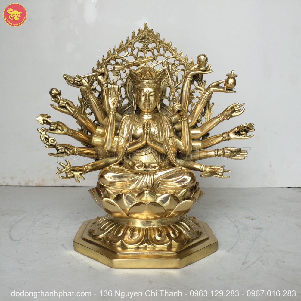 Tượng Phật Chuẩn Đề Bồ Tát Đồng Vàng Cao 26 cm