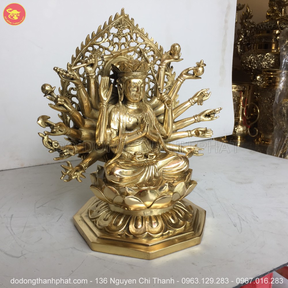 Tượng Phật Chuẩn Đề Bồ Tát Đồng Vàng Cao 26 cm