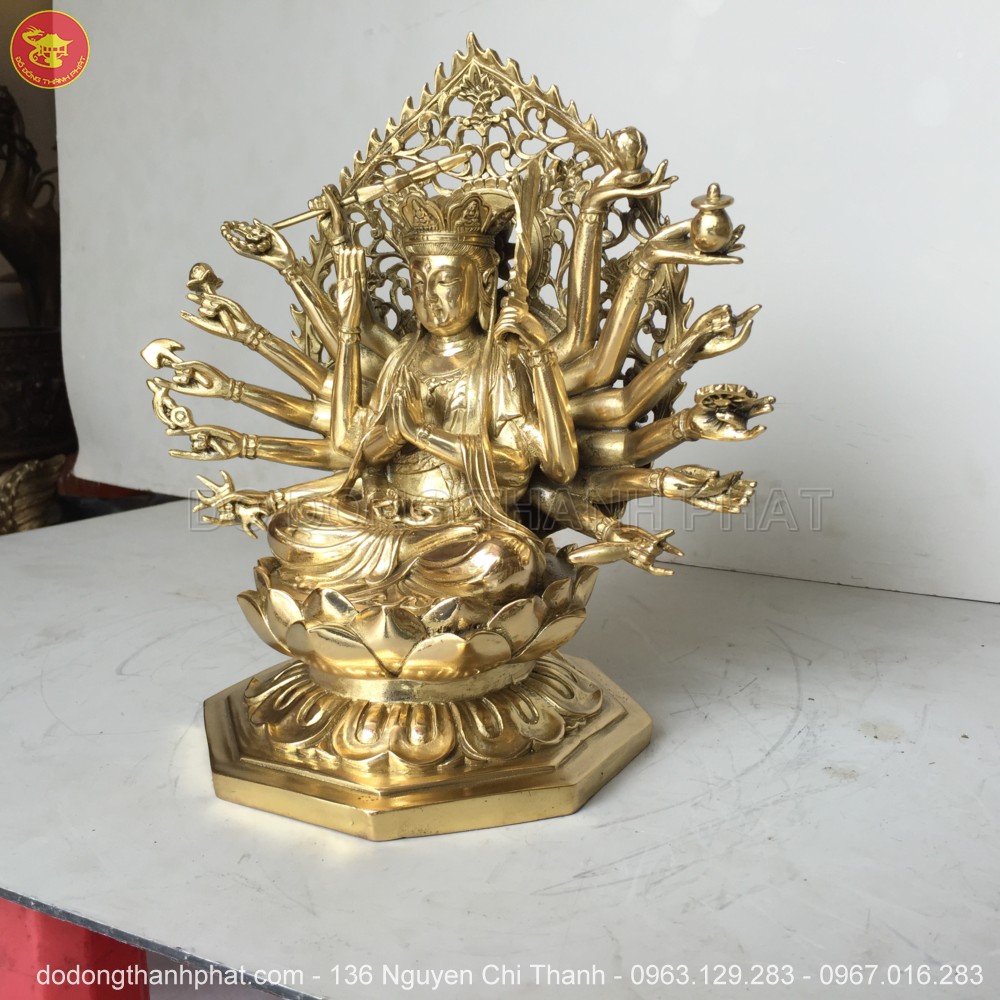 Tượng Phật Chuẩn Đề Bồ Tát Đồng Vàng Cao 26 cm