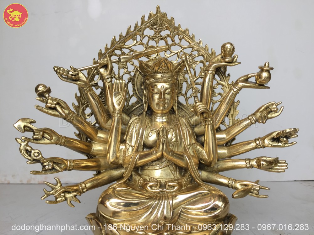 Tượng Phật Chuẩn Đề Bồ Tát Đồng Vàng Cao 26 cm