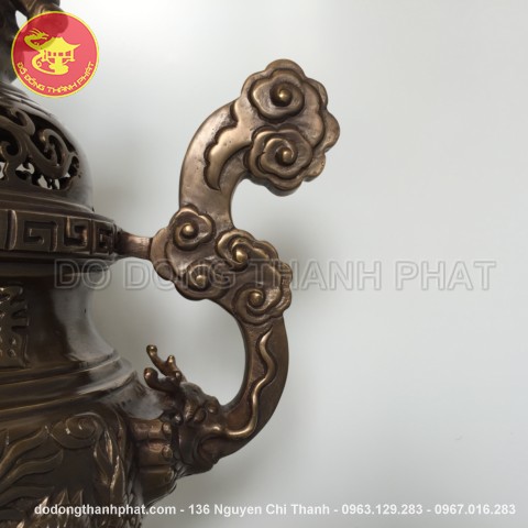Bộ đồ thờ bằng đồng tam sự đỉnh hạc long phụng giả cổ đồng hun cao 50 cm