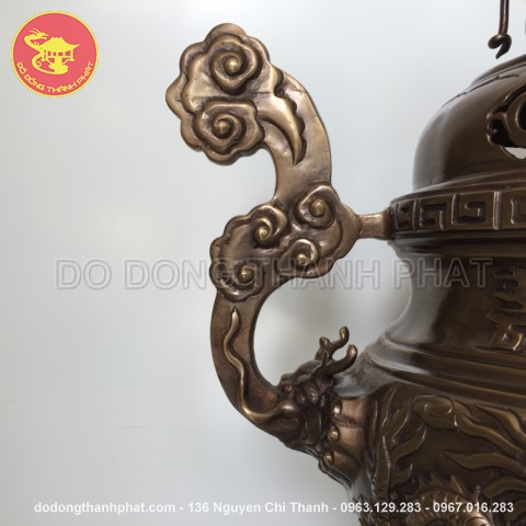 Bộ đồ thờ cúng bằng đồng tam sự đỉnh nến long phụng giả cổ đồng hun cao 50 cm