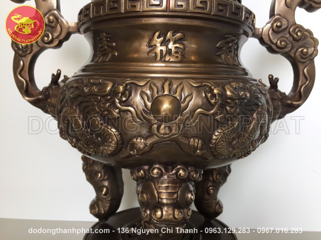 Bộ đồ thờ cúng bằng đồng ngũ sự long phụng giả cổ đồng hun cao 50 cm