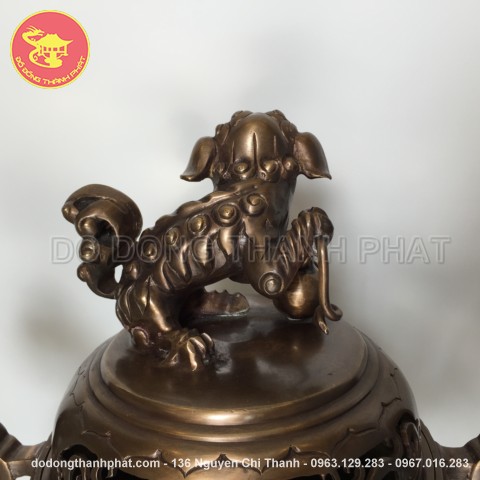 Bộ đồ thờ bằng đồng tam sự đỉnh hạc long phụng giả cổ đồng hun cao 50 cm