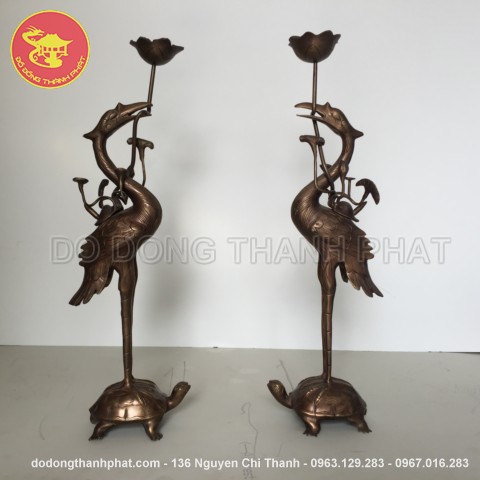 Bộ đồ thờ bằng đồng tam sự đỉnh hạc long phụng giả cổ đồng hun cao 50 cm