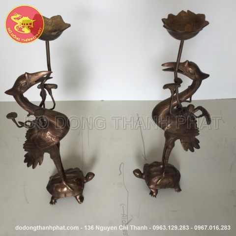 Bộ đồ thờ bằng đồng tam sự đỉnh hạc long phụng giả cổ đồng hun cao 50 cm