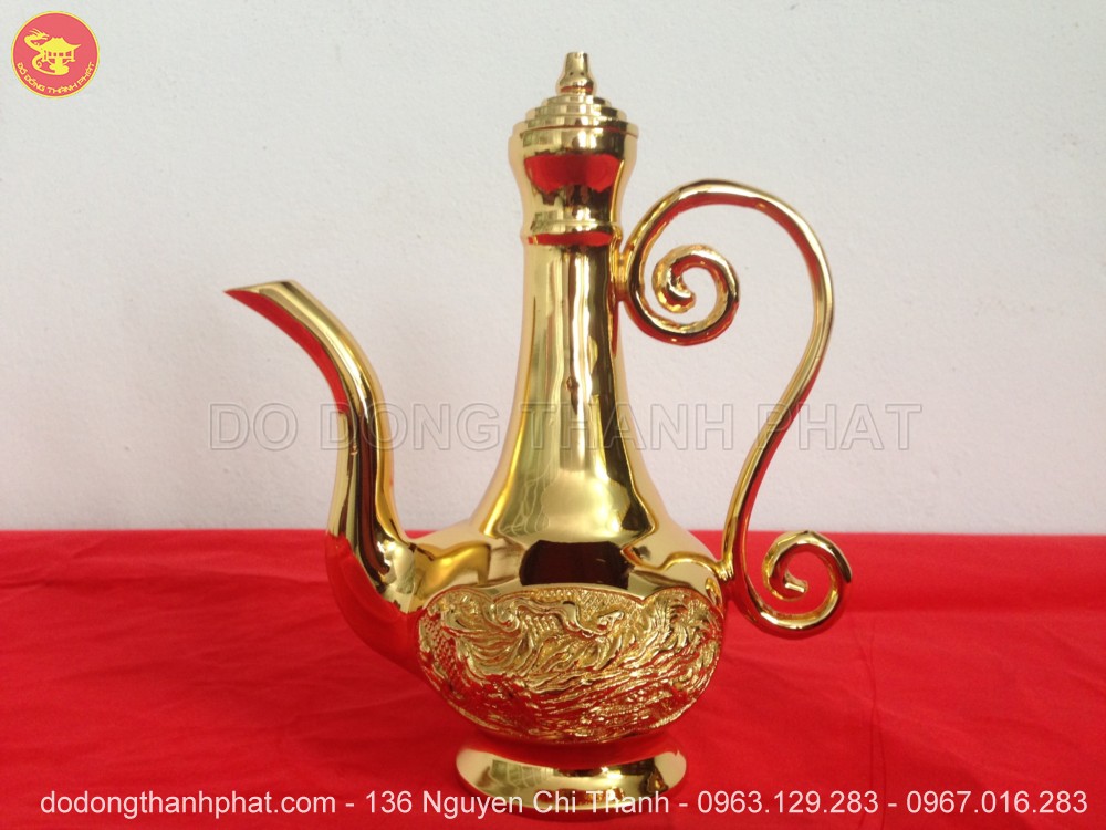Bình rượu thờ cúng bằng đồng mạ vàng 24k