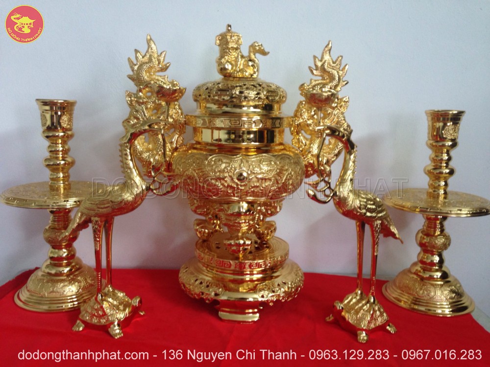 Bộ ngũ sự bằng đồng mạ vàng 24k cao 56 cm