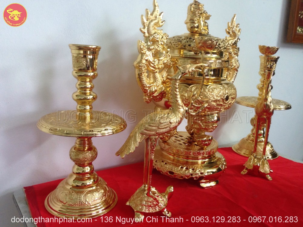 Bộ ngũ sự bằng đồng mạ vàng 24k cao 56 cm