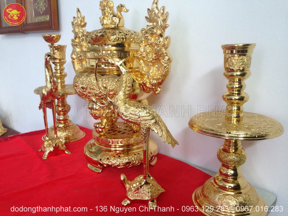 Bộ ngũ sự bằng đồng mạ vàng 24k cao 56 cm