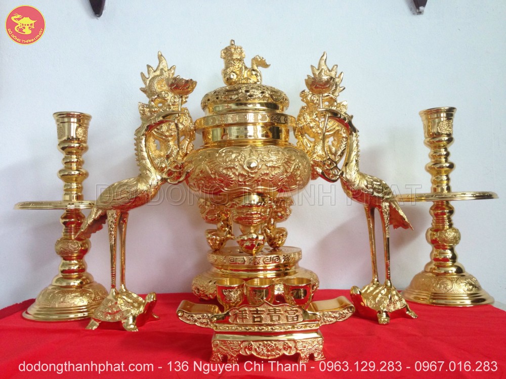 Bộ ngũ sự bằng đồng mạ vàng 24k cao 56 cm