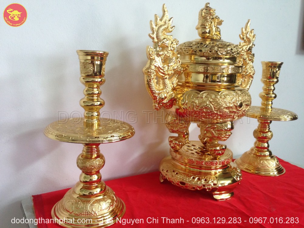 Bộ ngũ sự bằng đồng mạ vàng 24k cao 56 cm