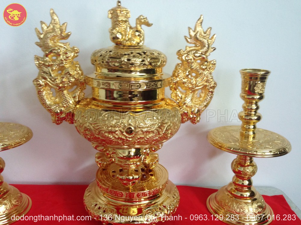 Bộ ngũ sự bằng đồng mạ vàng 24k cao 56 cm