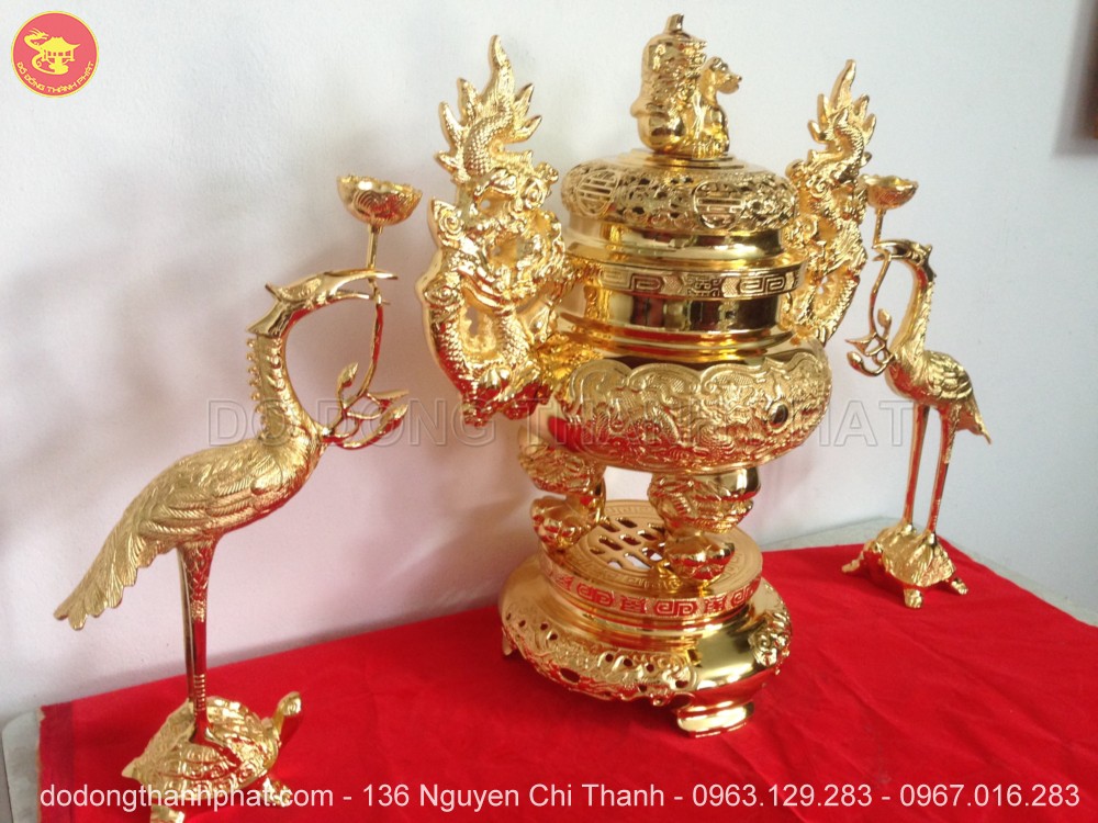 Bộ ngũ sự bằng đồng mạ vàng 24k cao 56 cm