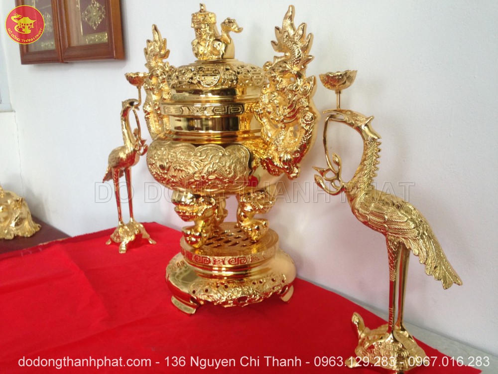 Bộ ngũ sự bằng đồng mạ vàng 24k cao 56 cm