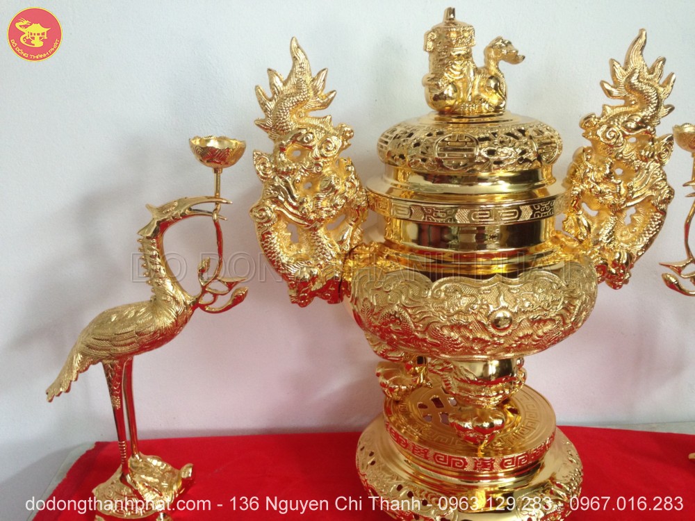 Bộ ngũ sự bằng đồng mạ vàng 24k cao 56 cm