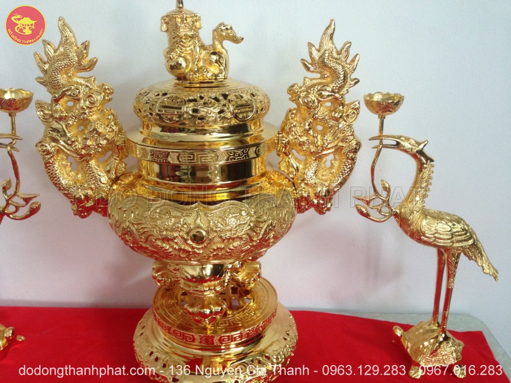 Bộ ngũ sự bằng đồng mạ vàng 24k cao 56 cm