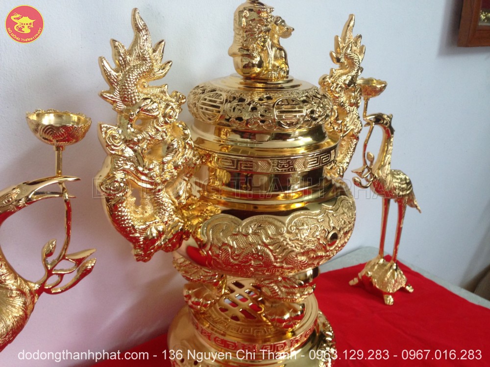 Bộ ngũ sự bằng đồng mạ vàng 24k cao 56 cm