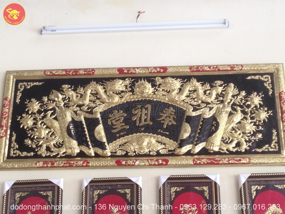 Bộ Hoành Phi Câu Đối Đồng vàng Dài 1,55m