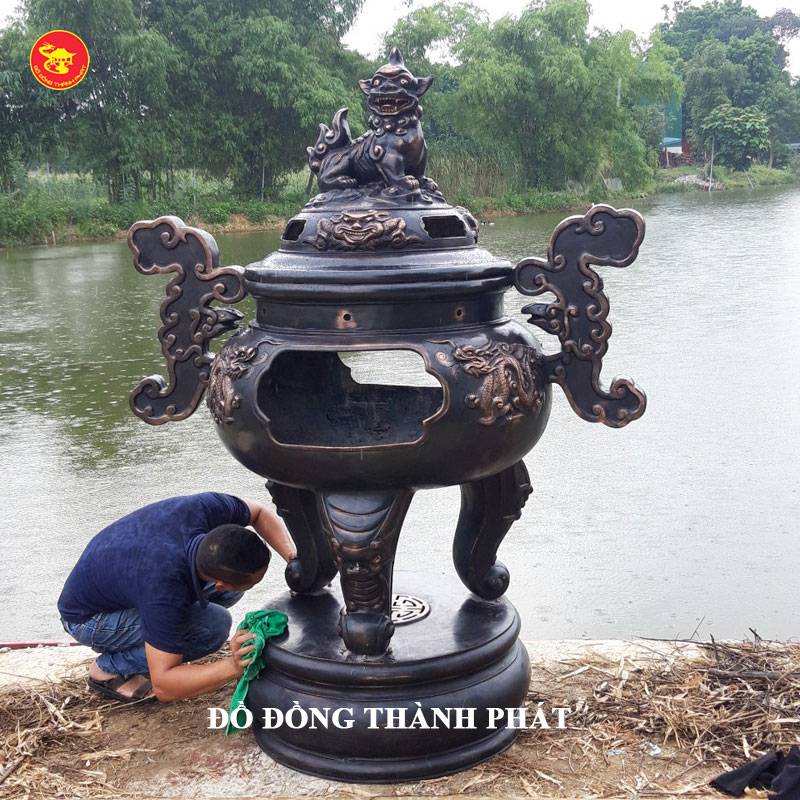 Lư Hóa Vàng Mã Bằng Đồng Hun giả cổ Để Ngoài Trời